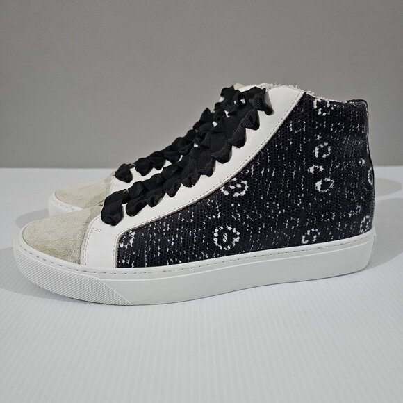 P448 Star W Sneaker Womens EU 40 Black White Leather Sting Embossed High Top - Picture 1 of 15